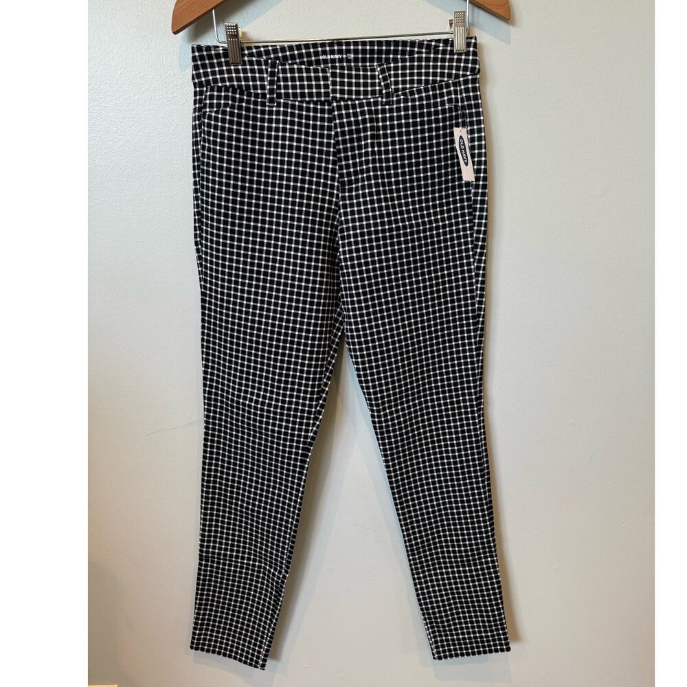 Old Navy Black White Plaid Mid Rise Pixie Pants Women 4 Tall NWT Career Corpcore